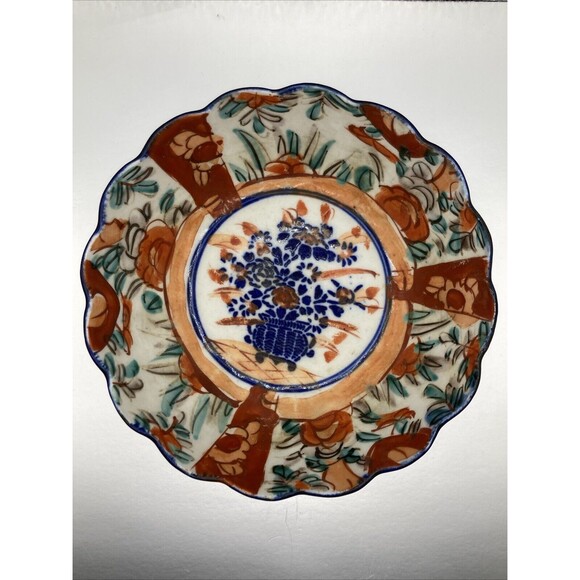 Other - Vintage Japanese Imari Bowl Porcelain Round Scalloped Edges Pedestal 6" x 2.5"